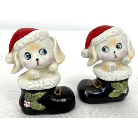 Homco Kitten Puppy Mouse in Boots Porcelain Christmas Figurines Lot of 6 - Picture 2 of 8